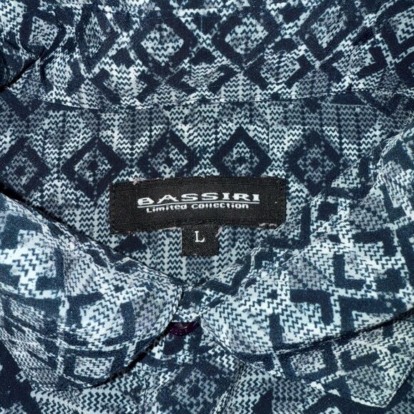 Bassiri Limited Collection Mens L Gray Geometric Short Sleeve Shirt - Picture 4 of 5